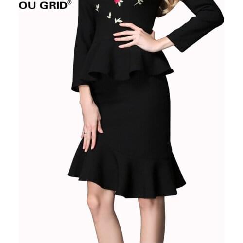 Women Office Lady Skirt 2018 New Arrival Ruffles Hem Slim Autumn Skirts Asymmetrical Womens Fashion Elegant Black Skirt L-XXXL