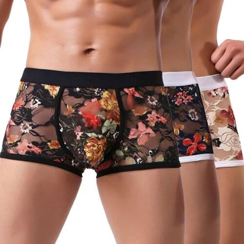 New Sexy Lace Boxer Men Underwear Mens Boxers Hombre Male Calzoncillo Cueca Masculina Boxershorts Size M-2XL