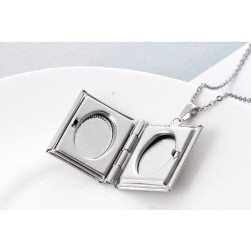 1 square photo box pendant necklace locket pendant stainless steel necklace lady fashion jewelry Frame Square Pendant Necklaces