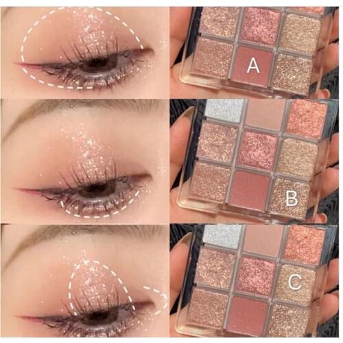 Mode eyeshadow palette 9 kleuren matte pearlescent diamond bright glitter oogschaduw make-up naakt make set korea cosmetica