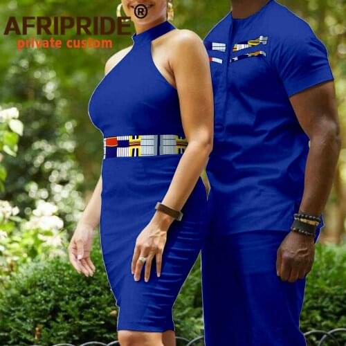 Couple Clothes Match Print African Clothing Dashiki Shirts and Pants for Men Bodycon Dress for Women Ankara Outfits A20C012