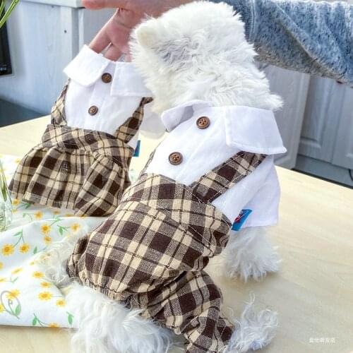Pet Couple Girl Boy Dog Clothing For Small Dog With Khaki Plaid Skirt Cat Costume XS XL Summer Cool Chihuahua Malte Kitten Goods