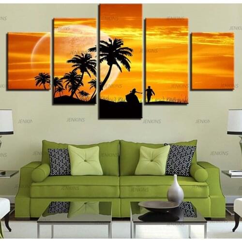 Landscape Star Mountain Cloud River Sky Golden Sky 5 Piece Wall Pictures for Living Room Color Painting Art Home Decor Jenkins