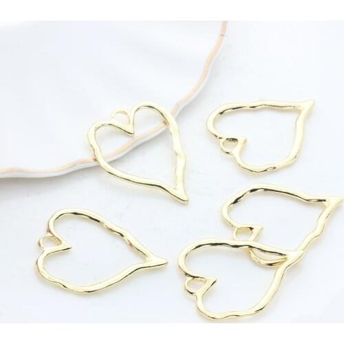 New 37*30mm 6pcs/lot Zinc Alloy Golden Hollow Hearts Charms Pendant For DIY Fashion Jewelry Earrings Making Accessories