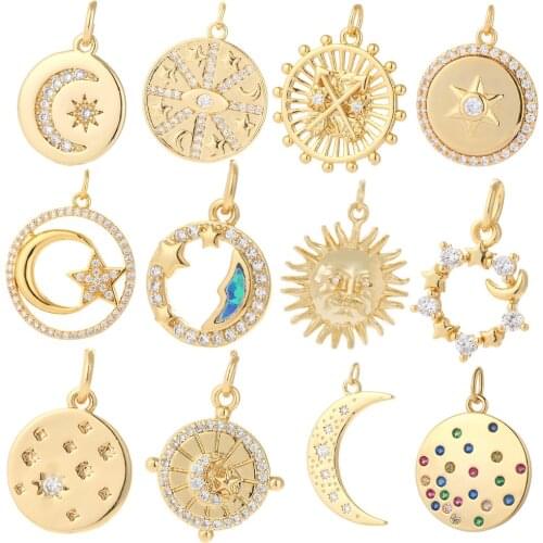 Moon Star Charms for Jewelry Making Supplies Gold Pendant Diy Earring Bracelet Necklace Copper Zircon Accessories Wholesale Lots