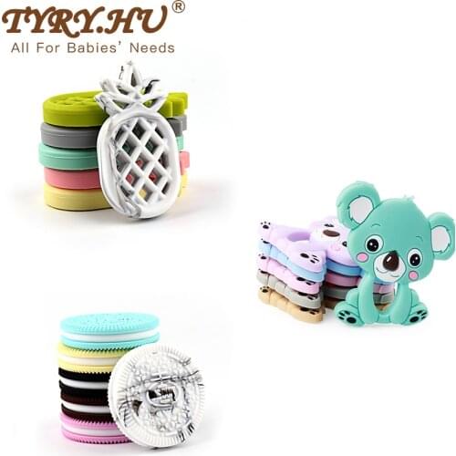 TYRY.HU Silicone Teethers Food Grade Tiny Rod DIY Teething Necklace Baby Shower Gifts 1 PC Cartoon Animals Baby Teether