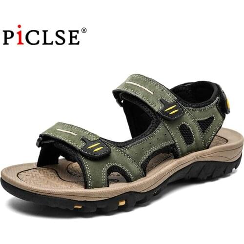 Large Size Genuine leather Men Beach Sandals Fashion Men Sandals Outdoor Walking shoes Summer Shoes Men Zapatos Hombre