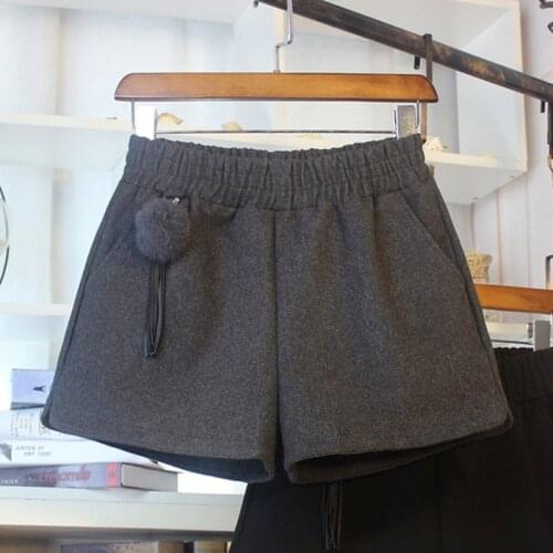 Women Woolen Shorts Winter Spring Warm High Waist Wide Leg Shorts Korean Ladies Solid Color Loose Shorts Feminino