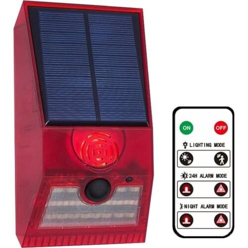 Multi-function Solar Alarm Lamp Remote Control Security Alarm Siren PIR Motion Sensor Detector Wall Light For Home Yard Outdoor