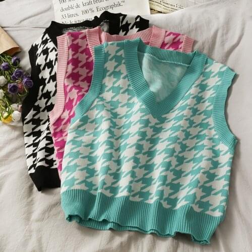 Spring Autumn Cropped Sweater Vest Women Preppy Style Y2k Vintage Top Female Sleeveless V Neck Knit Vest Jumper 90s Clothes