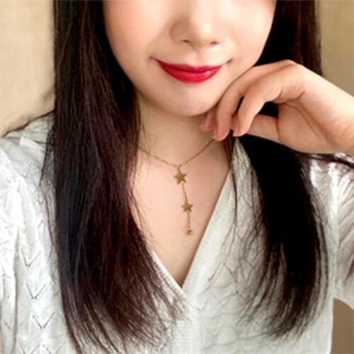 SUQI Fashion Not Fade 316 Stainless Steel Womens Gold Silver Color Star Chain Choker Tassels Pendant Necklaces Banquet Jewelry