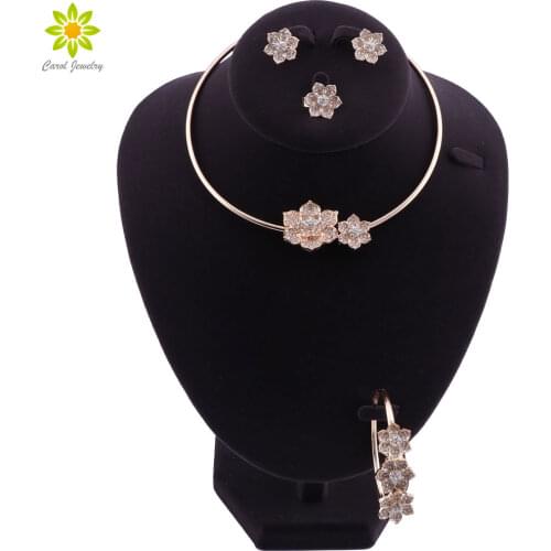 Wedding Bridal Jewelry Sets Crystal African Beads Jewelry Set Gold Color Nigerian Statement Necklace Earrings Bracelet Ring Set