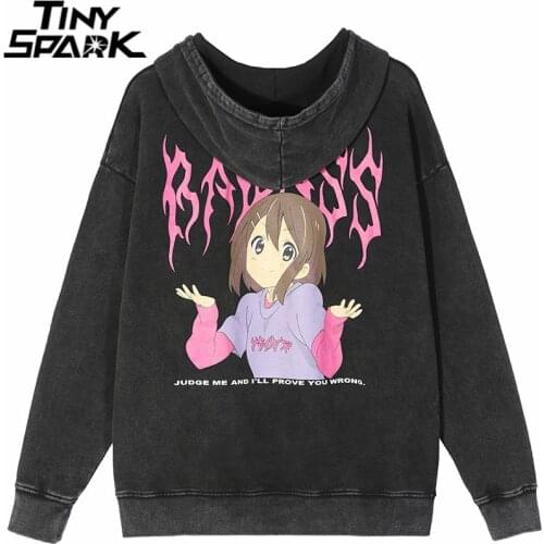 Hip Hop Hoodie Sweatshirt Men Streetwear Cartoon Girl Print Washed Hoodie 2021 Autumn Harajuku Cotton Hooded Pullover Sweatshirt