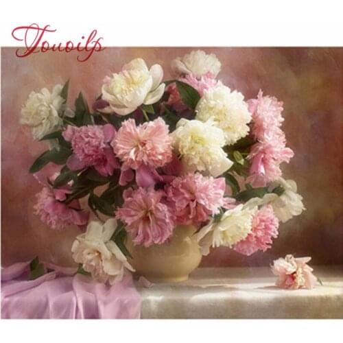 Touoilp Pink Peony Diamond Mosaic Home Decor 3D Painting Rhinestones Full Square Diamond Embroidery Weeding Gifts Cross Stitch
