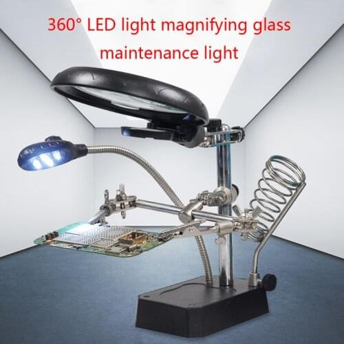Welding Magnifying Glass with LED Light 2.5X-7.5X Lens Auxiliary Clip Loupe Desktop Magnifier Third Hand Soldering Repair Tool