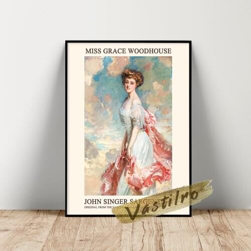 John Singer Sargent Museum Exhibition Poster, Singer Sargent Character Portrait Wall Picture, Miss Grace Woodhouse Oil Painting