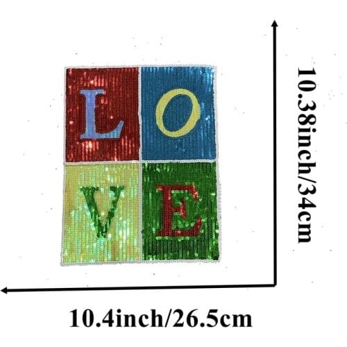 WUYUCONG New LOVE Sequined Patches for Clothes Large Sew on Letters Sequins Embroidery Applique Sewing DIY Accessories 1 Piece
