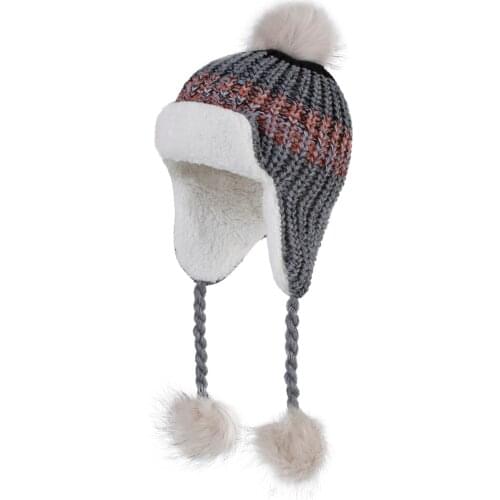 Connectyle Baby Infant Boys Girls Winter Skull Hat Cute Fashion Fleece Lined Knitted Earflap Keep Warm Thick Hat With Pom-Pom