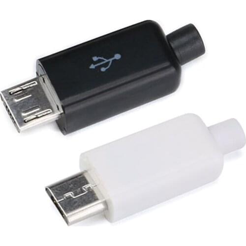 10pcs Micro USB 5PIN Welding Type Male Plug Connectors Charger 5P USB Tail Charging Socket 4 in 1 White Black