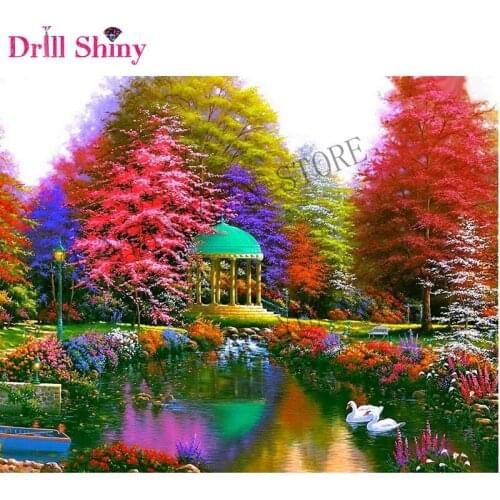 5d diy diamond embroidery color Autumn forest lake landscape diamond painting Cross Stitch full square Rhinestone mosaic decor