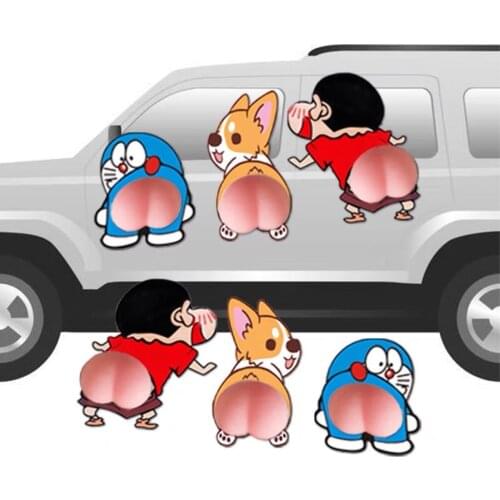 Anime Crayon Shin Chan Funny Doraemon Silicone Buttocks Bumper Sticker Kawaii Dog Corgi Cartoon Silica Gel Car Decal Kids Toys