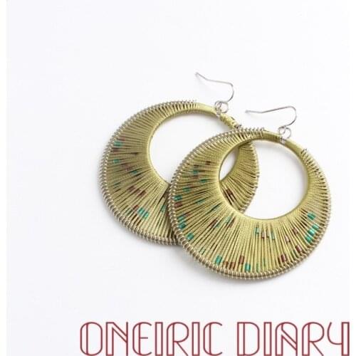 ONEIRIC DIARY Exaggerated Dark Green Round Woven Earrings Ethnic Style Personalized Earrings For Women