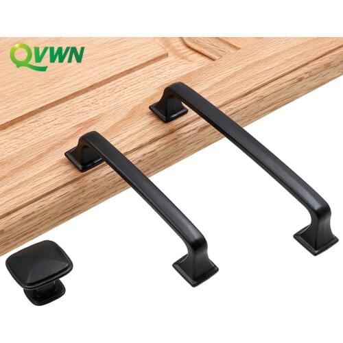 QVWN American Style Black Cabinet Handles Solid Aluminum Alloy Kitchen Cupboard Pulls Drawer Knobs Furniture Handle Hardware
