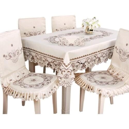 European Floral Tablecloth Rectangle Sale Pastoral Embroidered Dustproof Table Cover Hollow Out Elegant White Dining Table Cloth