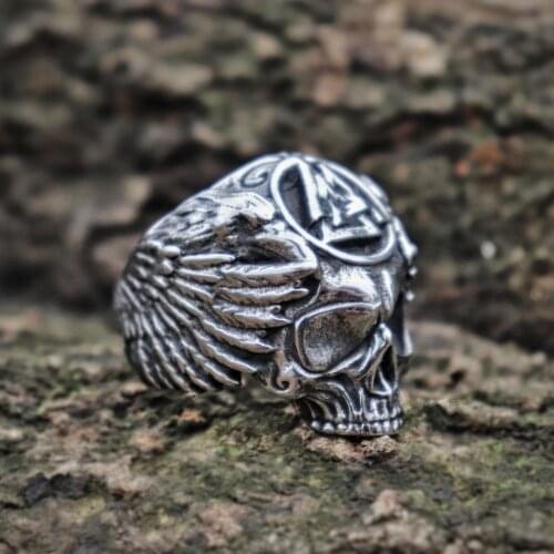 EYHIMD Viking Valknut Symbol Sukll Stainless Steel Ring Mens Ravens Biker Rings Norse Amulet Jewelry