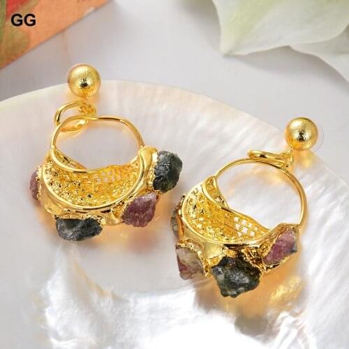 GuaiGuai Jewelry Natural Tourmaline Rough Dangle Bohemia Stud Earrings