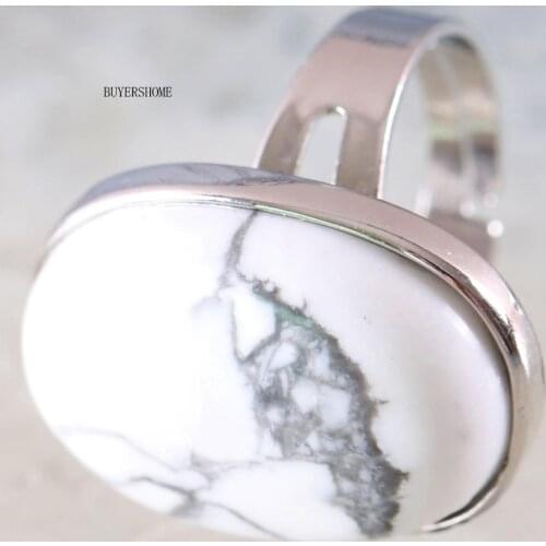 Ring Natural Stone Oval CAB Cabochon Bead White Howlite Adjustable Finger Ring Jewelry For Women Gift Z104