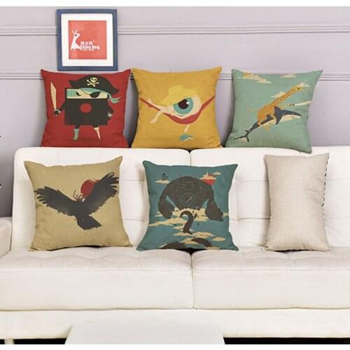 2017 Hot Sale Pirate Cotton Linen Throw Pillow Case Cushion Cover Cartoon Animal Eagle Shark Giraffe Child Room Decor Gifts