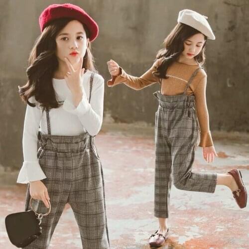 Girls Clothing Sets Autumn Winter Kids Long Sleeve Shirts + Rompers Pants Suits Children Baby Girl Clothes 7 8 9 10 12 13 Year