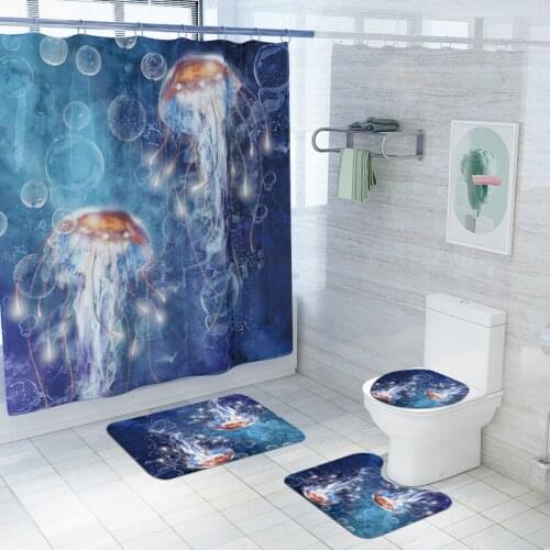 Print Bath Mat and Waterproof Shower Curtain Anti Slip Mat for Bathroom Carpet Mats Absorbent Floor Foot Mat Toilet Mat Set