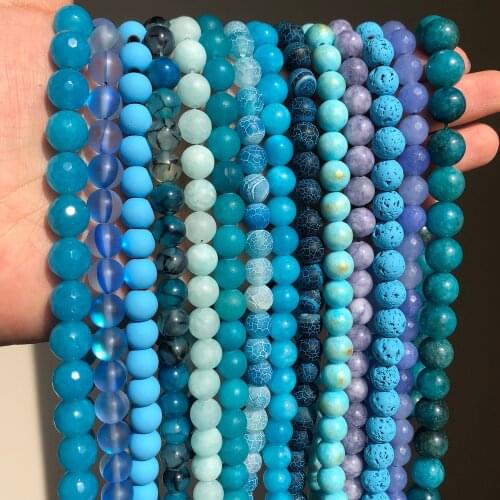 4/6/8/10/12mm Round Beads Blue Tiger Eye Rondelle Crystal Agates Jades Loose Stone Beads for Jewelry Making Bulk DIY Bracelet