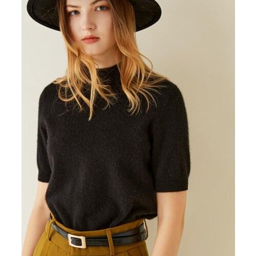 LONGMING Women Sweater 100% Cashmere Pullovers Knit Top Wool Knitted Sweater Short Sleeve Jumper Women Autumn Soft Warm Sweaters