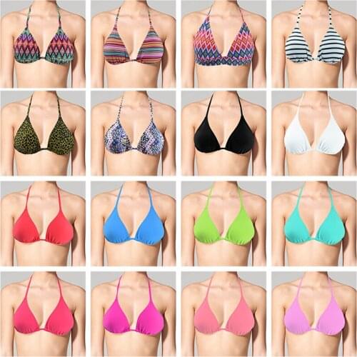 M&M Samll Women Micro Bikini Beach String Halter Bikini Top 2016 Summer Ruched Push Up Solid Sporty Sexy Girls Swimwear Tops