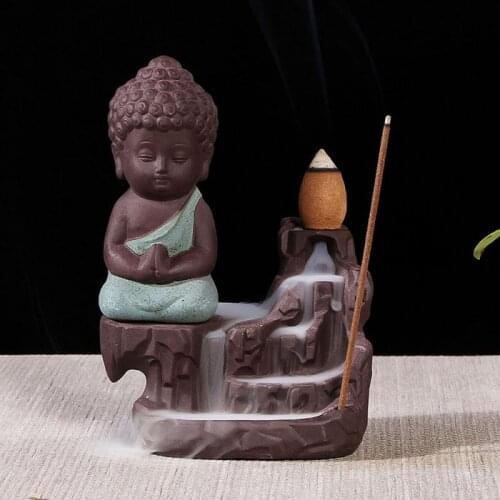 Small Maitreya Incense Burner Creative Waterfall Reflux Incense Burner Ceramic Burners Air Fresh Home Decoration Accessories