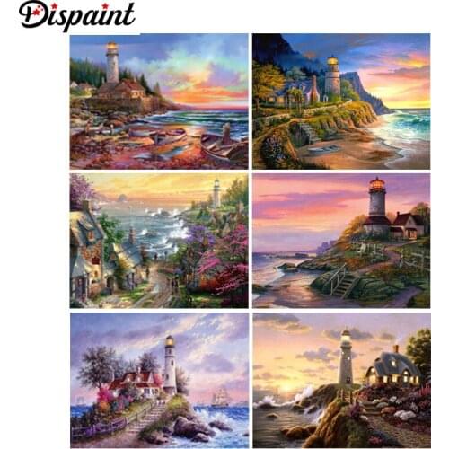 Dispaint Full Square/Round Drill 5D DIY Diamond Painting "High sea tower scenery" 3D Embroidery Cross Stitch 5D Home Decor Gift