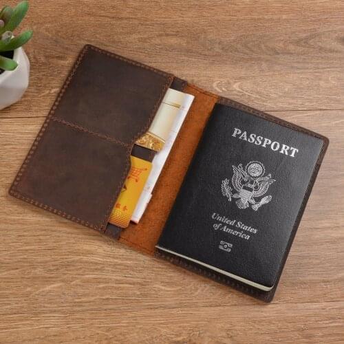 Genuine leather passport cover travel wallet for men handmade vintage case for passport top cow leather porta pasaporte