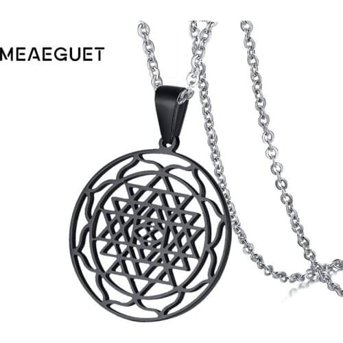 Charm Women Necklace Sri Yantra Pendant Sacred Geometry In Black And Gold Color Bohe Jewelry