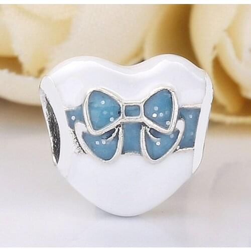 Original Mix Enamel Beautiful Bow Wraps Up Heart White Day Love Beads Fit 925 Sterling Silver Charm Bracelet Diy Jewelry