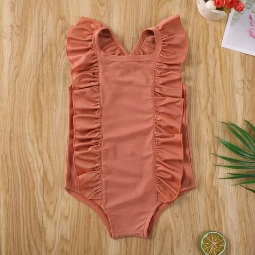 1-6T Summer New Cute Girls Swimwear Baby Newborn Toddler Ruffled Solid Color Swimwear Swimming Pool Beachwear