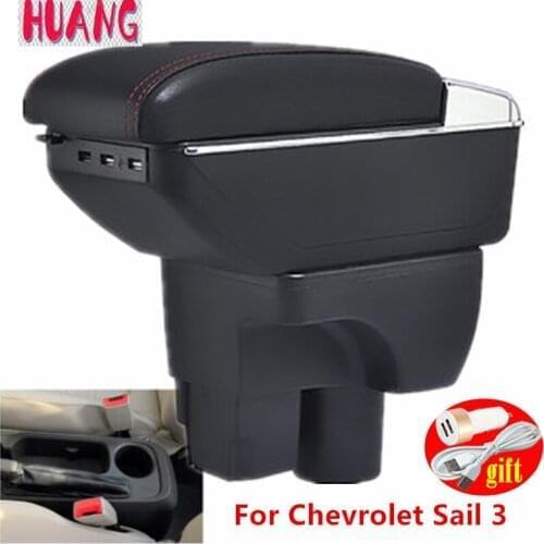 For Chevrolet Sail 3 Armrest box Center Console Storage Box Rotatable Dual layer ashtray USB Charging Car decoration accessories