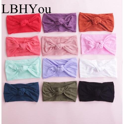Knot Bows Wide Nylon Headbands Soft Stretchy Nylon Turban Headwraps Newborn Baby Girls Hair Accessories 27 Colors In Stock