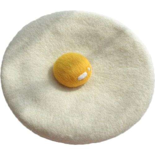 Hat Present Getting New Autumn Winter a Poached Egg ~ Manual Wool Felt Lovely Japanese Egg Yolk Beret The Painter