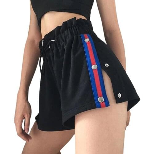 Woman Lace Up Shorts High-Waist Pants Patchwork Side Split Pleated Slimming Striped Ladies Summer Bottoms Casual Pant Shorts