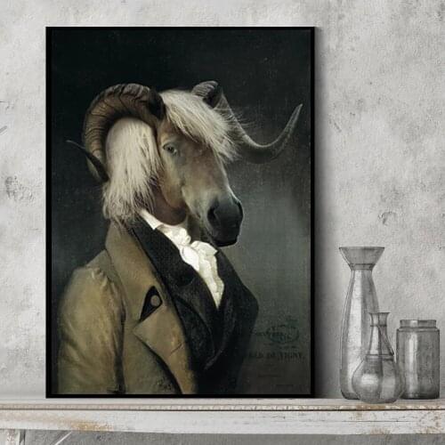 Nordic Retro Goat Canvas Art Posters And Prints Earl of the Goat Canvas Paintings On The Wall Art Picture Wall Decoration Cuadro
