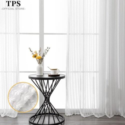 TPS Tulle Fishbone Embroidered Sheer Curtains for Living Room Window Treatment Sheer Curtains for the Room Kitchen Blinds Drapes