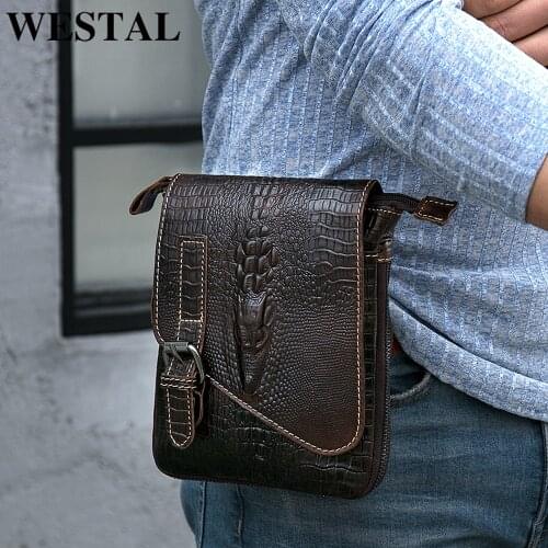 WESTAL Fanny Pack Belt Pouch Design Small Waist Bag Cigarette Case Golf Waist Belt Bag Crocodile pattern Satchel Packs For Him